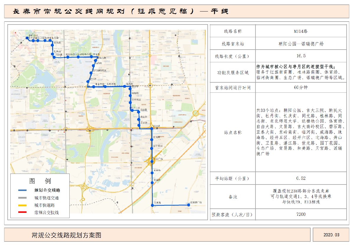 长春公交干线M314路路线图及站点设置