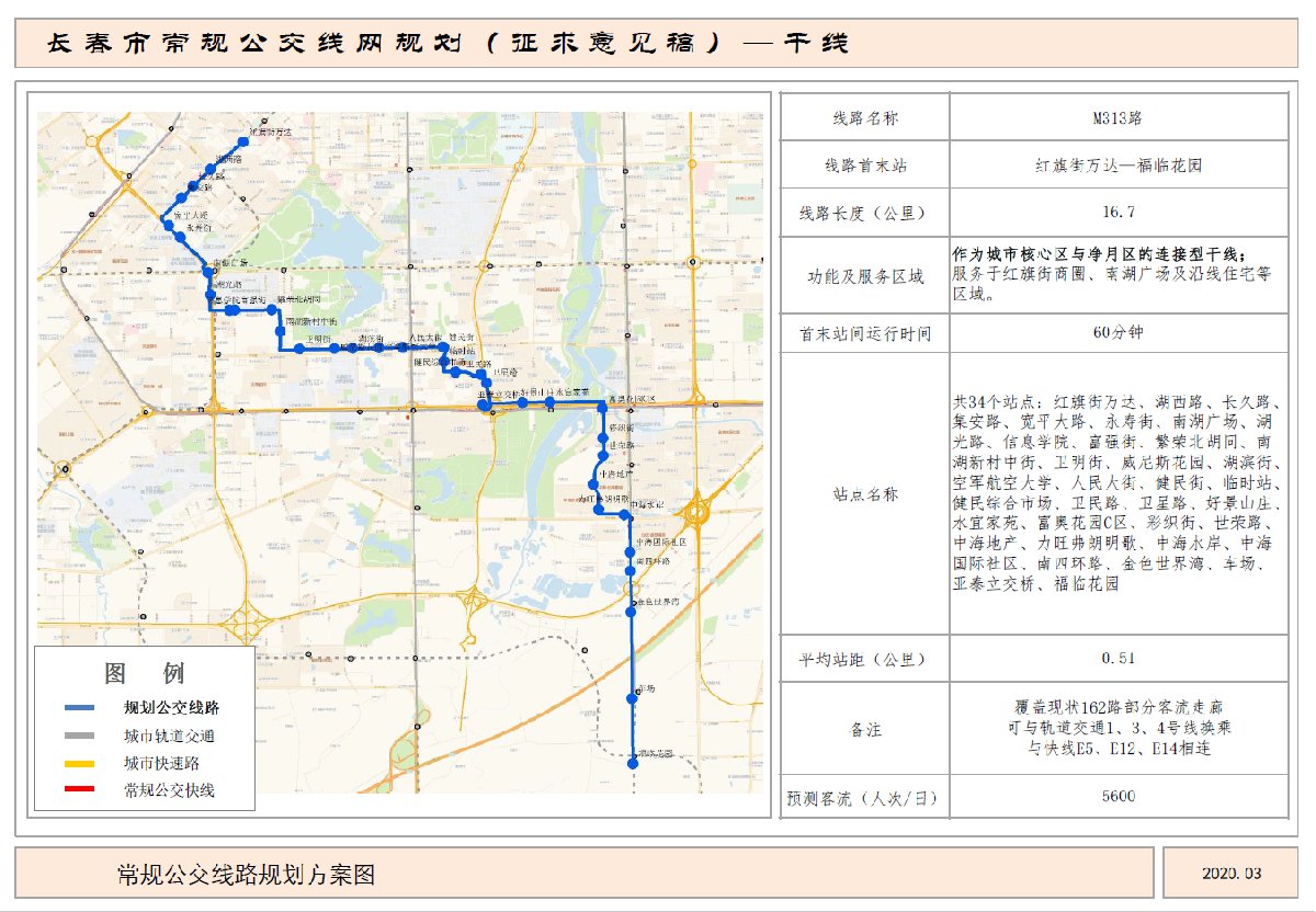 长春公交干线M313路路线图及站点设置