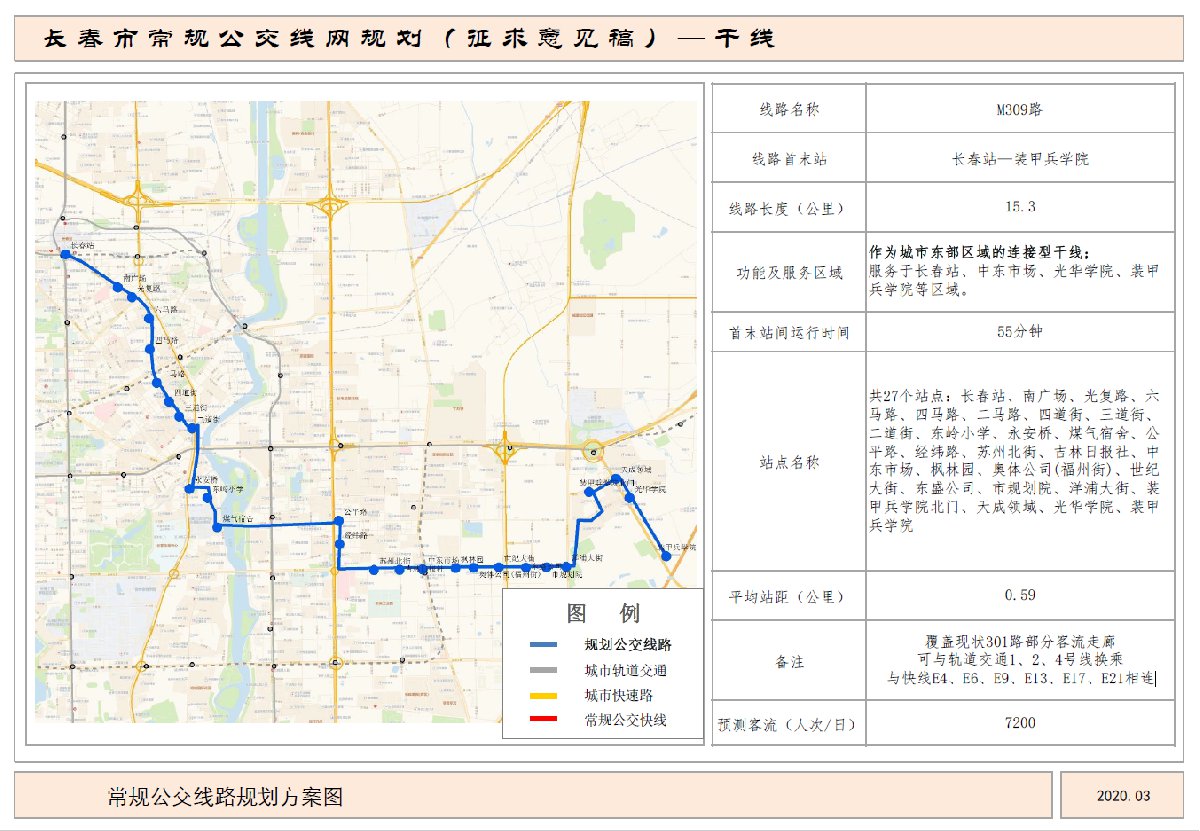 长春公交干线M309路路线图及站点设置