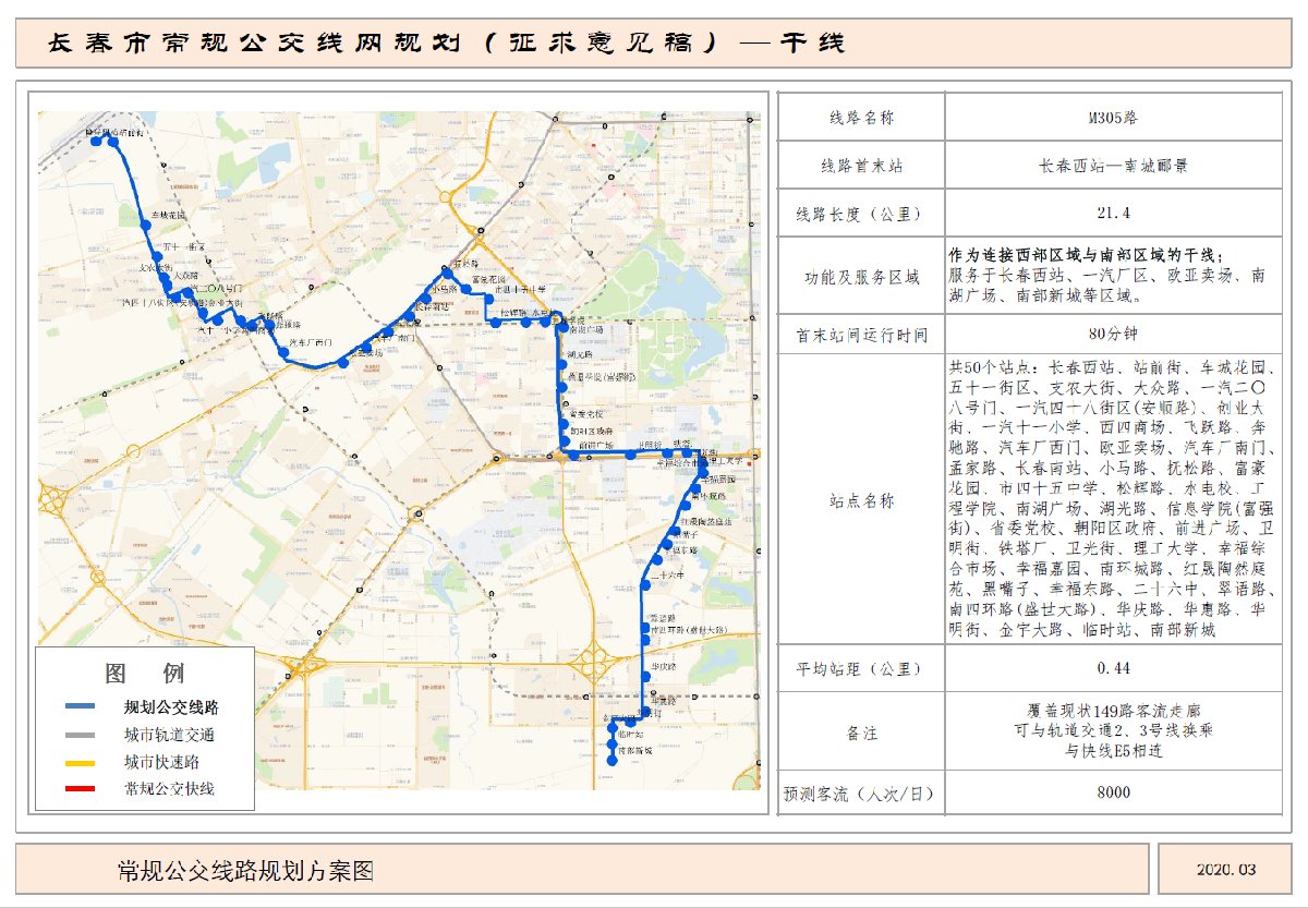 长春公交干线M305路路线图及站点设置