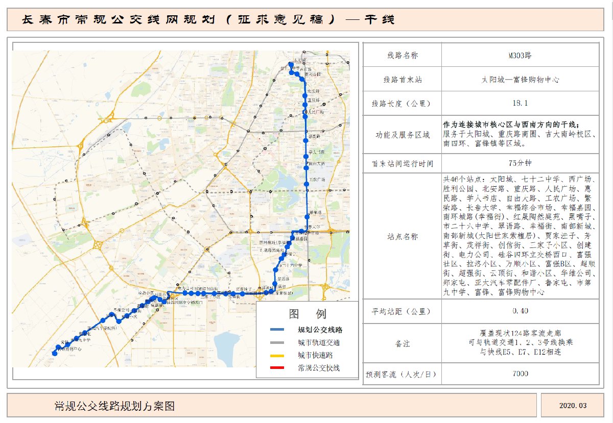 长春公交干线M303路路线图及站点设置