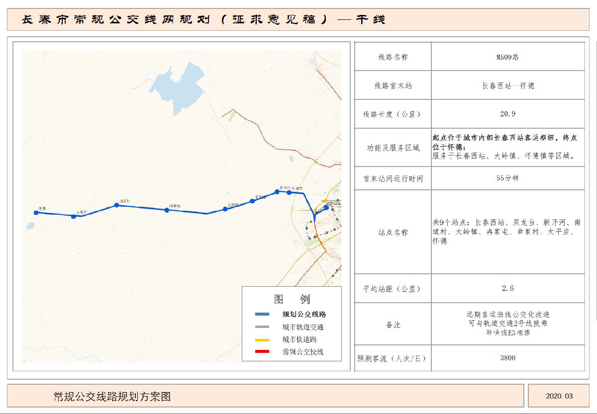 长春公交干线M509路路线图及站点设置