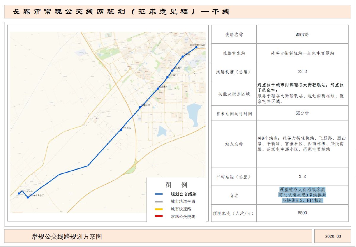 长春公交干线M507路路线图及站点设置