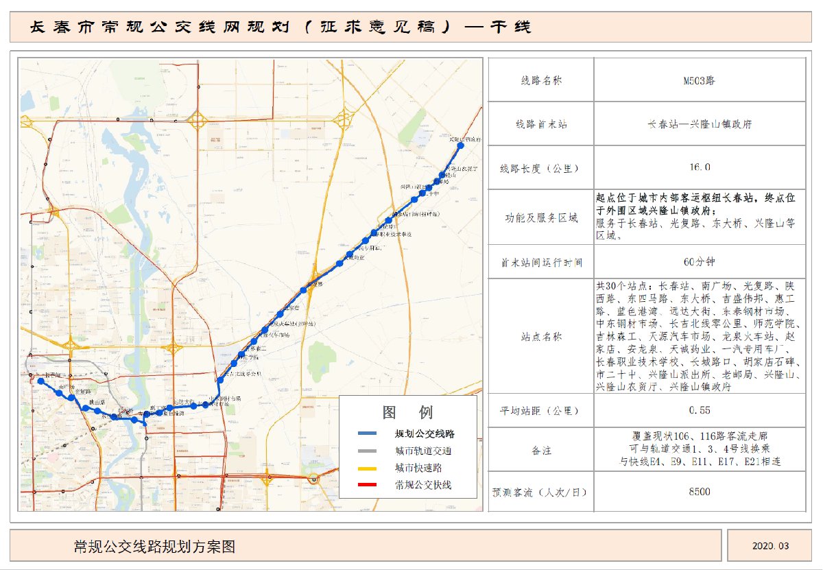长春公交干线M503路路线图及站点设置