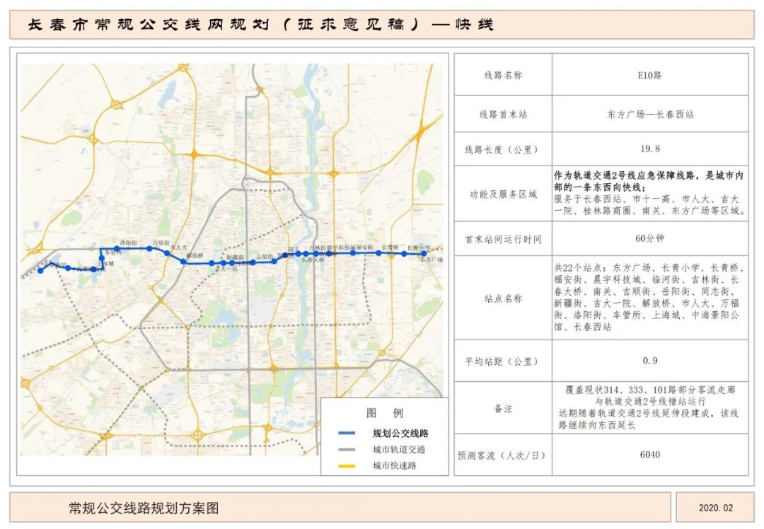 长春公交快线E10路路线图及站点设置